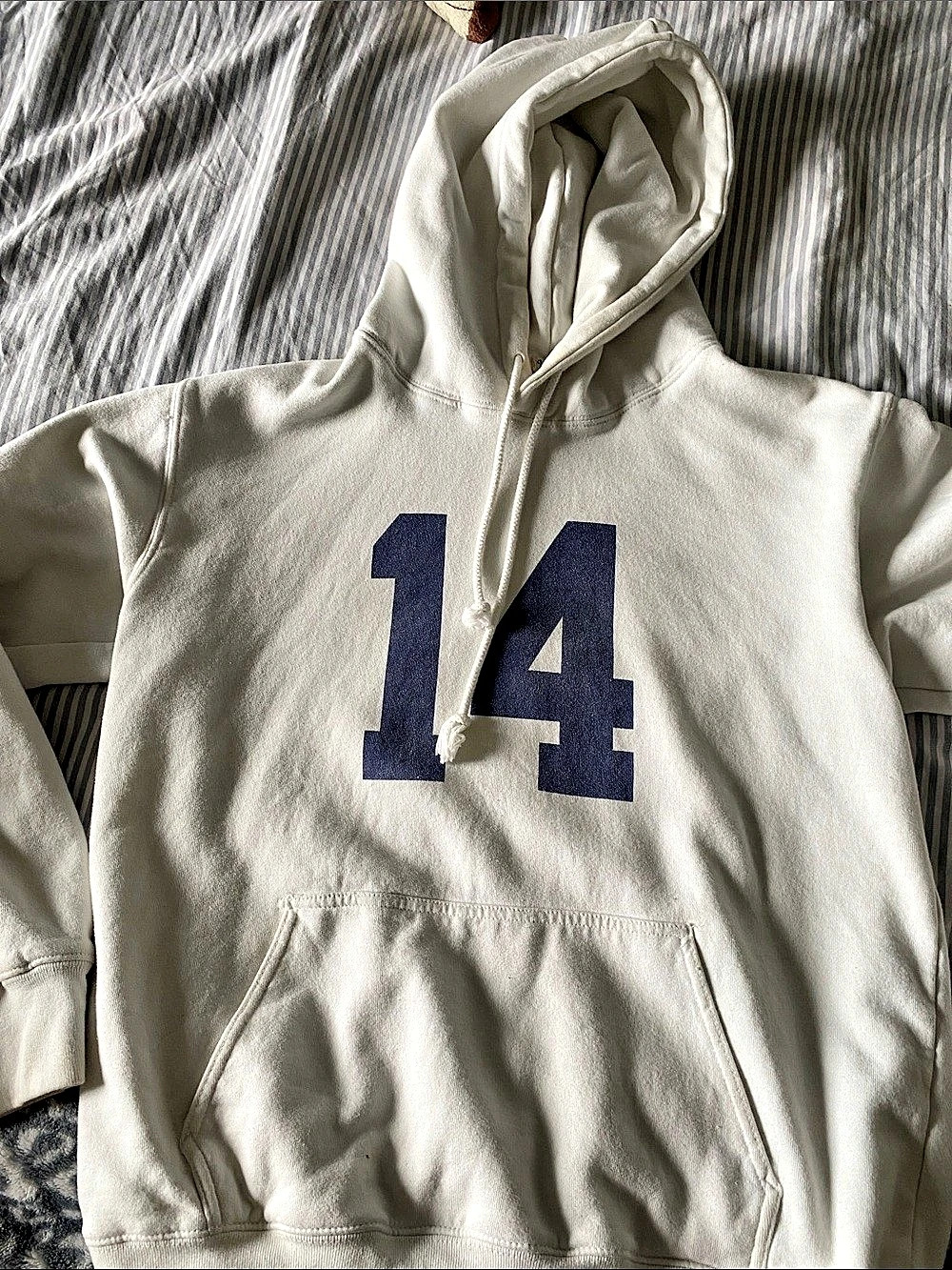 Brandy Melville 14 Graphic Pullover Hoodie in Cream